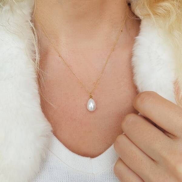 Vaoov 925 Ayar Gümüş Damla Mayorka İncisi Kolye - 1