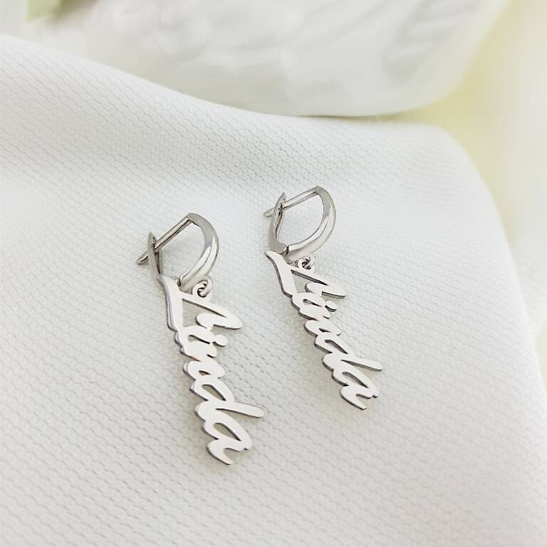 Vaoov 925 Ayar Gümüş Dikey İsim Küpe - 1