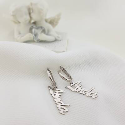 Vaoov 925 Ayar Gümüş Dikey İsim Küpe - 3