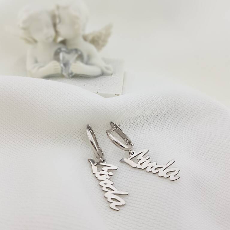 Vaoov 925 Ayar Gümüş Dikey İsim Küpe - 3