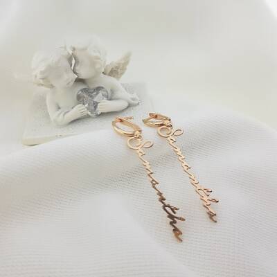 Vaoov 925 Ayar Gümüş Dikey Kadın Hediye İsim Küpe  - 2