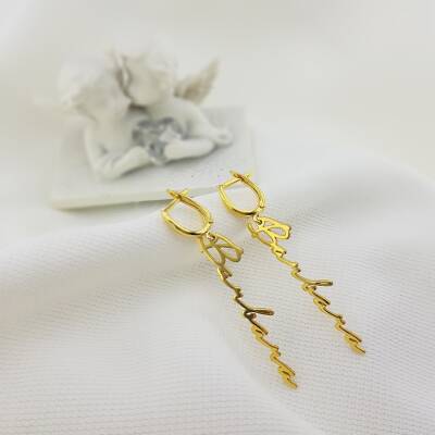 Vaoov 925 Ayar Gümüş Dikey Kadın Hediye İsim Küpe  - 4