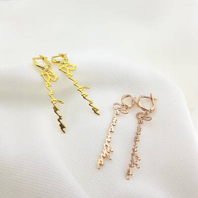 Vaoov 925 Ayar Gümüş Dikey Kadın Hediye İsim Küpe  - 5