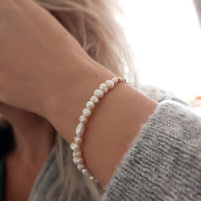 Vaoov 925 Ayar Gümüş Doğal Gerçek İnci Bileklik - 4