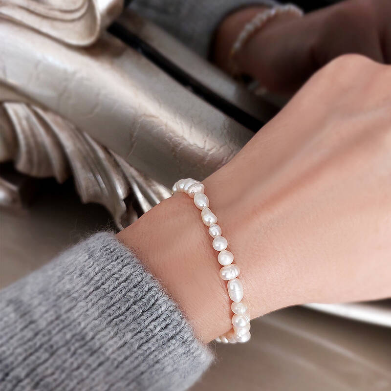 Vaoov 925 Ayar Gümüş Doğal Gerçek İnci Bileklik - 5