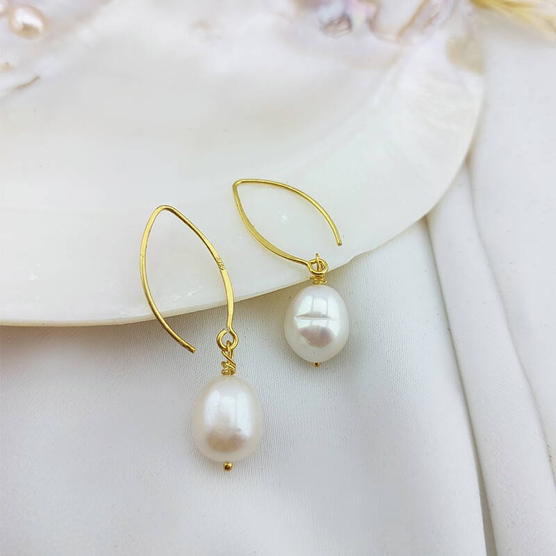 Vaoov 925 Ayar Gümüş Doğal Gerçek İnci Küpe - 2