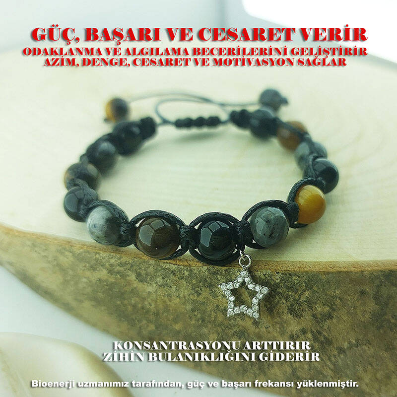 Vaoov 925 Ayar Gümüş Doğal Taşlı Güç, Başarı, Cesaret Bilekliği - 1