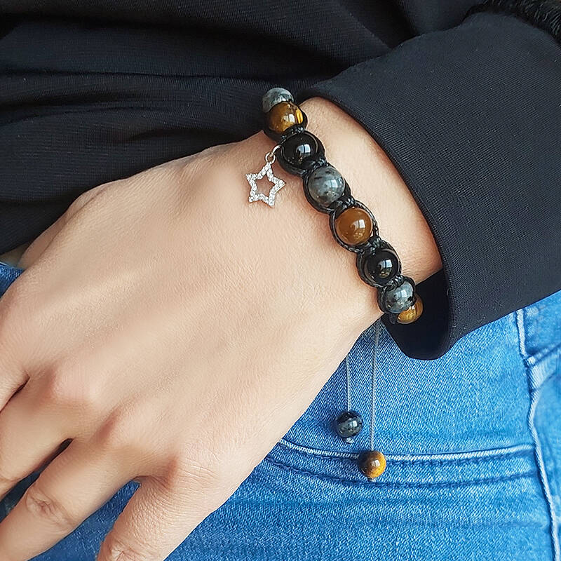 Vaoov 925 Ayar Gümüş Doğal Taşlı Güç, Başarı, Cesaret Bilekliği - 3