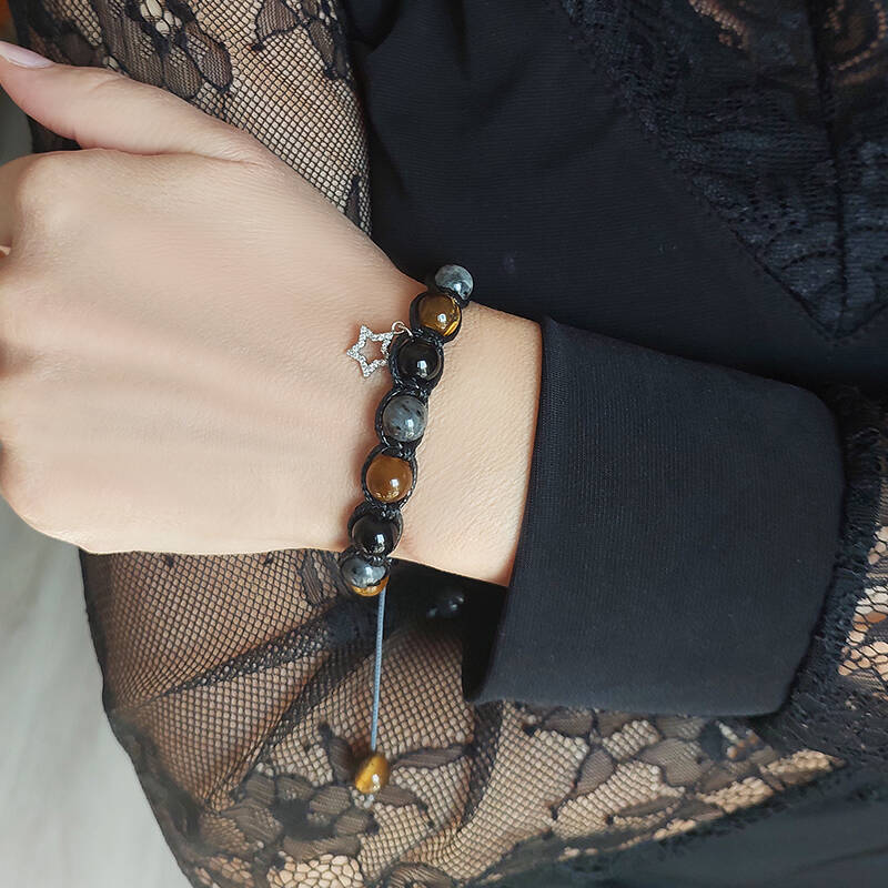 Vaoov 925 Ayar Gümüş Doğal Taşlı Güç, Başarı, Cesaret Bilekliği - 5