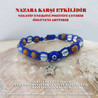 Vaoov 925 Ayar Gümüş Doğal Taşlı Nazara Karşı Enerji Bilekliği  - 2