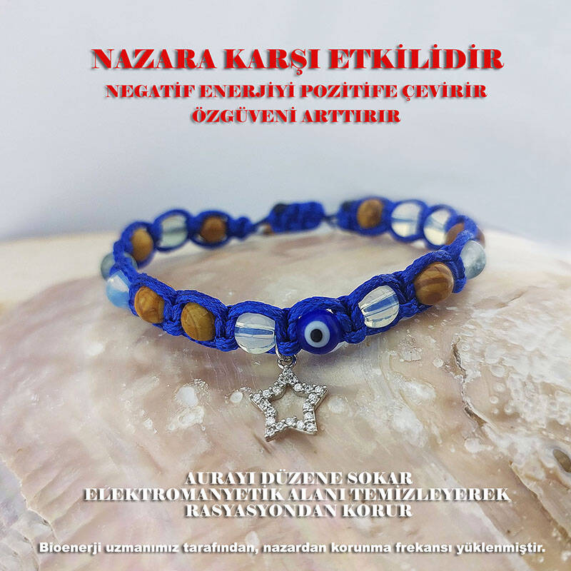 Vaoov 925 Ayar Gümüş Doğal Taşlı Nazara Karşı Enerji Bilekliği  - 2