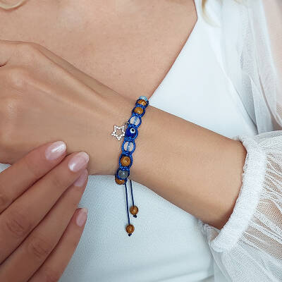 Vaoov 925 Ayar Gümüş Doğal Taşlı Nazara Karşı Enerji Bilekliği  - 3