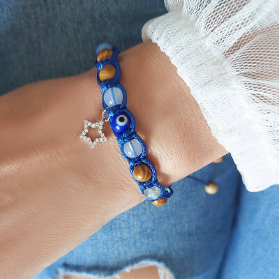 Vaoov 925 Ayar Gümüş Doğal Taşlı Nazara Karşı Enerji Bilekliği  - 5