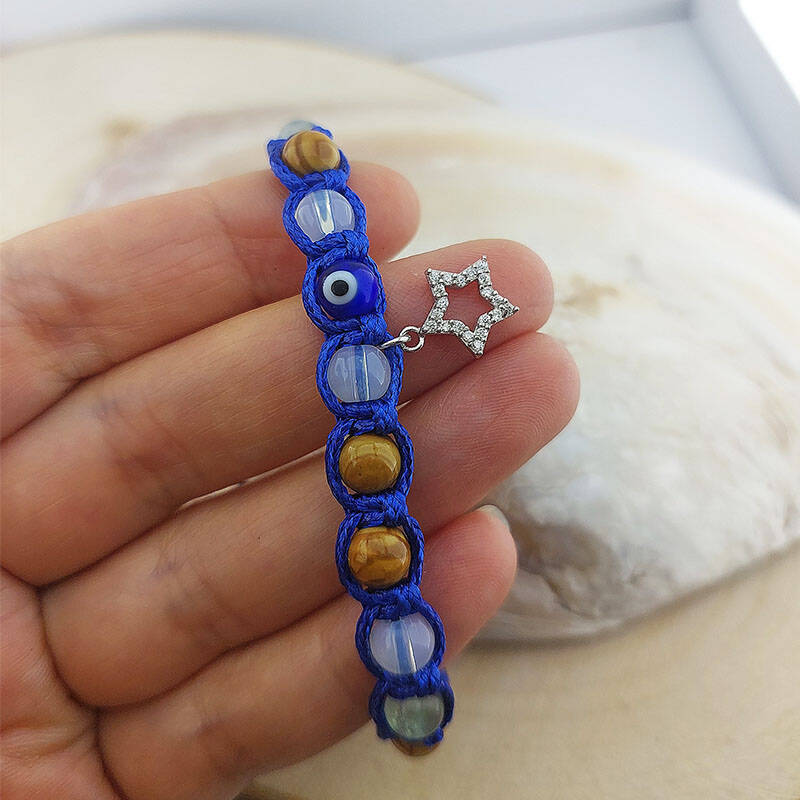 Vaoov 925 Ayar Gümüş Doğal Taşlı Nazara Karşı Enerji Bilekliği  - 6