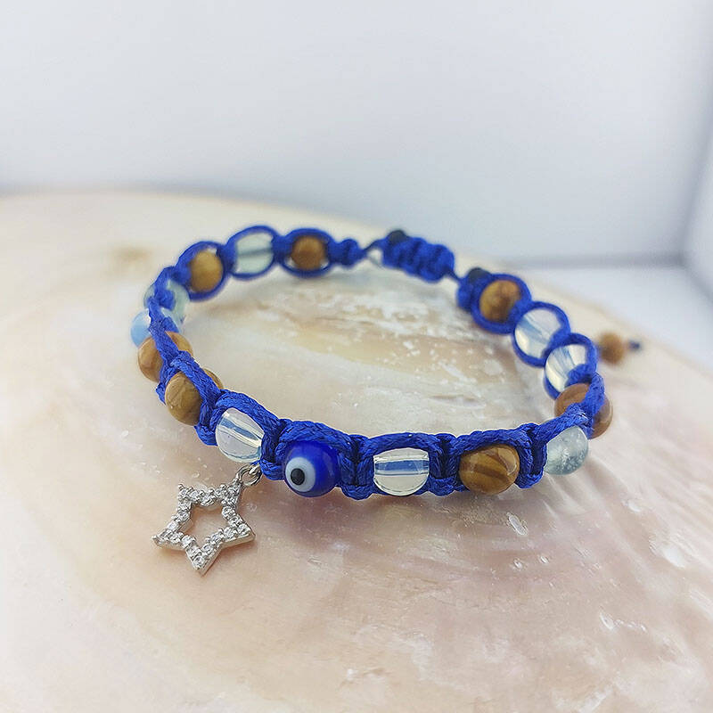 Vaoov 925 Ayar Gümüş Doğal Taşlı Nazara Karşı Enerji Bilekliği  - 7