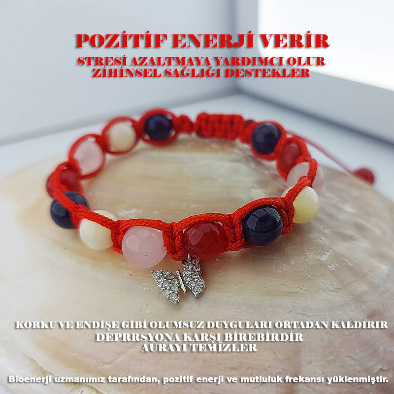 Vaoov 925 Ayar Gümüş Doğal Taşlı Pozitif Enerji Bilekliği  - 1