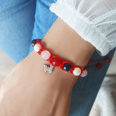 Vaoov 925 Ayar Gümüş Doğal Taşlı Pozitif Enerji Bilekliği  - 2