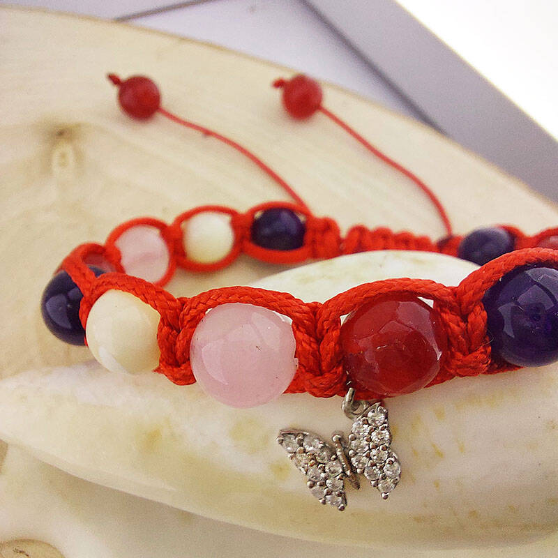 Vaoov 925 Ayar Gümüş Doğal Taşlı Pozitif Enerji Bilekliği  - 4