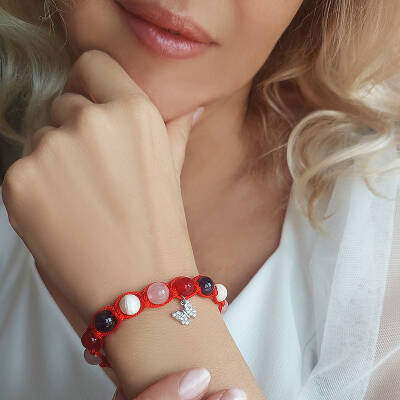 Vaoov 925 Ayar Gümüş Doğal Taşlı Pozitif Enerji Bilekliği  - 5