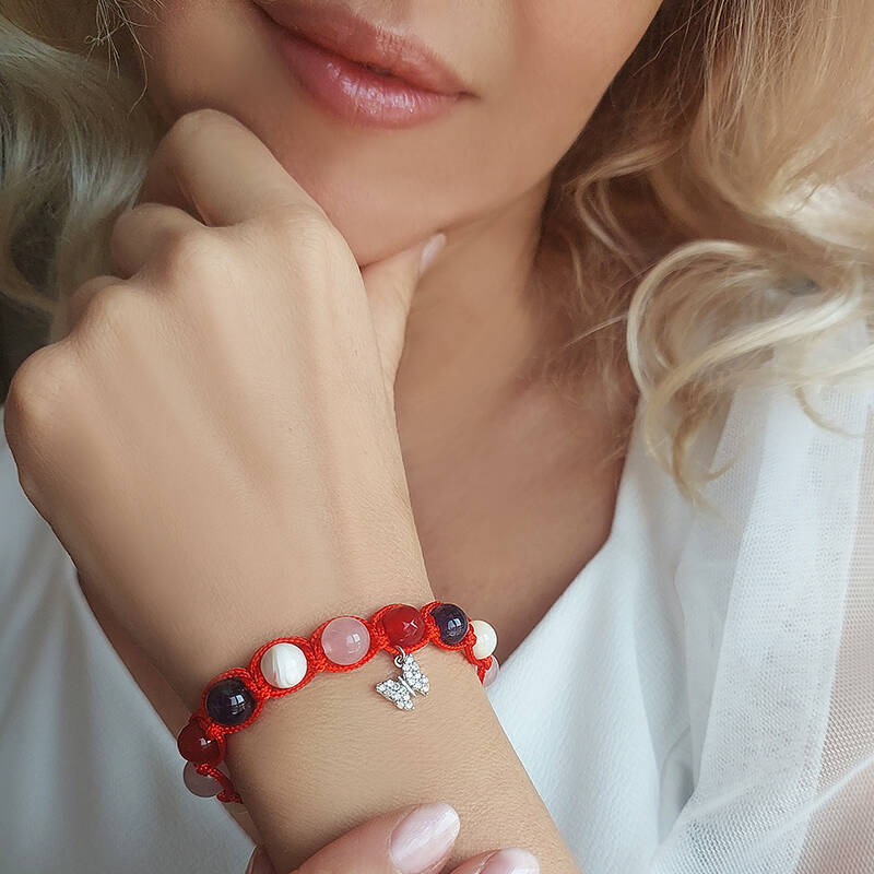 Vaoov 925 Ayar Gümüş Doğal Taşlı Pozitif Enerji Bilekliği  - 5