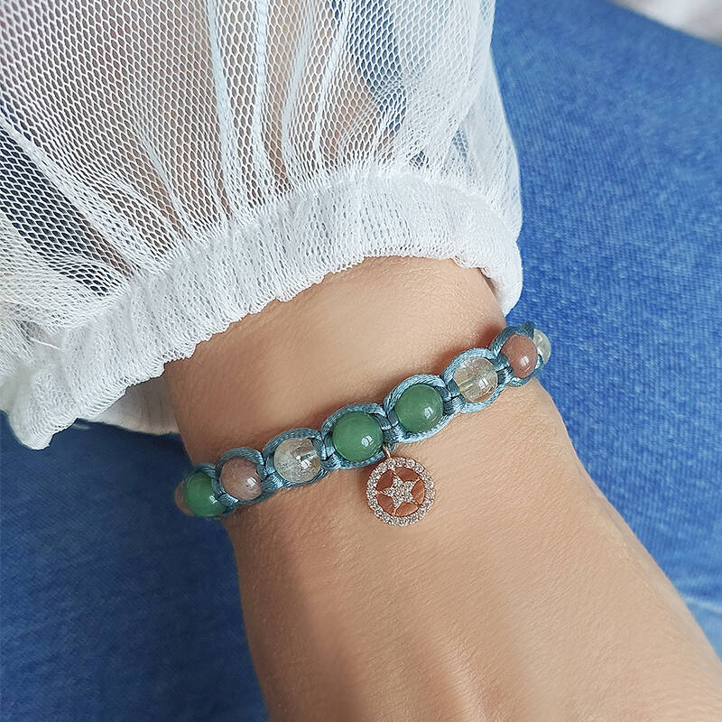 Vaoov 925 Ayar Gümüş Doğal Taşlı Şans Bilekliği - 5