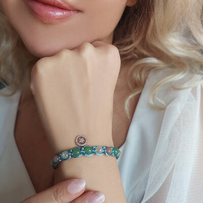 Vaoov 925 Ayar Gümüş Doğal Taşlı Şans Bilekliği - 6