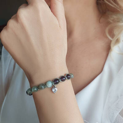 Vaoov 925 Ayar Gümüş Doğal Taşlı Stres ve Depresyona Karşı Enerji Bilekliği - 2