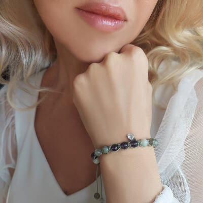 Vaoov 925 Ayar Gümüş Doğal Taşlı Stres ve Depresyona Karşı Enerji Bilekliği - 4