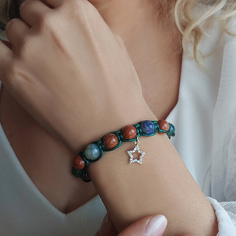 Vaoov 925 Ayar Gümüş Doğal Taşlı Yıldız Yükselten Bileklik  - 1