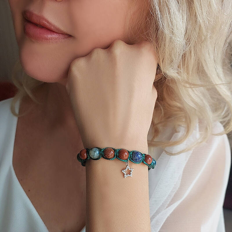 Vaoov 925 Ayar Gümüş Doğal Taşlı Yıldız Yükselten Bileklik  - 3