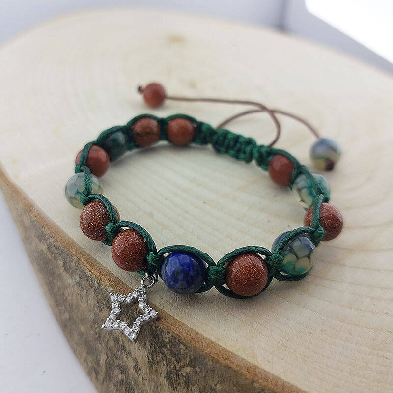 Vaoov 925 Ayar Gümüş Doğal Taşlı Yıldız Yükselten Bileklik  - 4