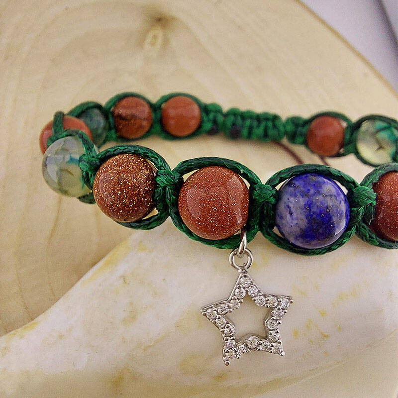 Vaoov 925 Ayar Gümüş Doğal Taşlı Yıldız Yükselten Bileklik  - 6