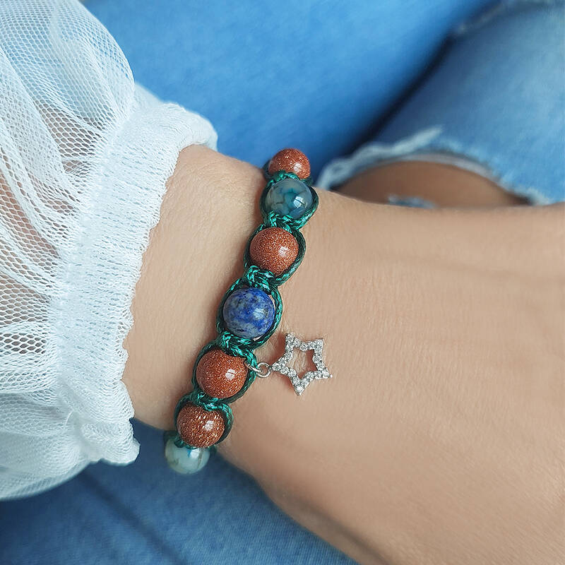 Vaoov 925 Ayar Gümüş Doğal Taşlı Yıldız Yükselten Bileklik  - 7