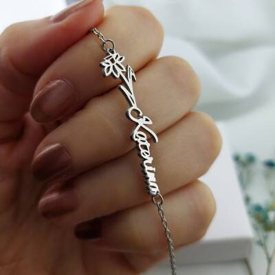 Vaoov 925 Ayar Gümüş Doğum Çiçeği İsimli Bileklik - 2