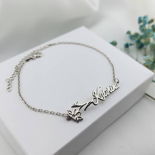 Vaoov 925 Ayar Gümüş Doğum Çiçeği İsimli Bileklik - 3