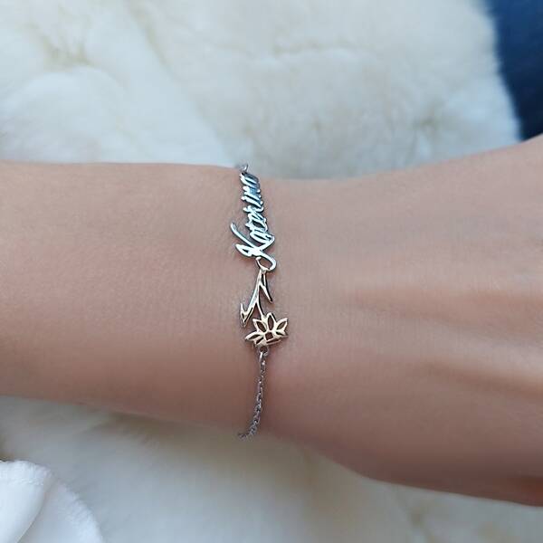 Vaoov 925 Ayar Gümüş Doğum Çiçeği İsimli Bileklik - 4