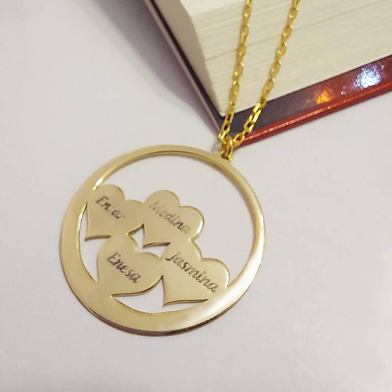 Vaoov 925 Ayar Gümüş Dört İsimli Kalpli Kolye - 1