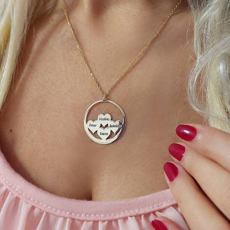 Vaoov 925 Ayar Gümüş Dört İsimli Kalpli Kolye - 2