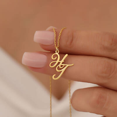 Vaoov 925 Ayar Gümüş El Yazısı İki Harfli Kolye