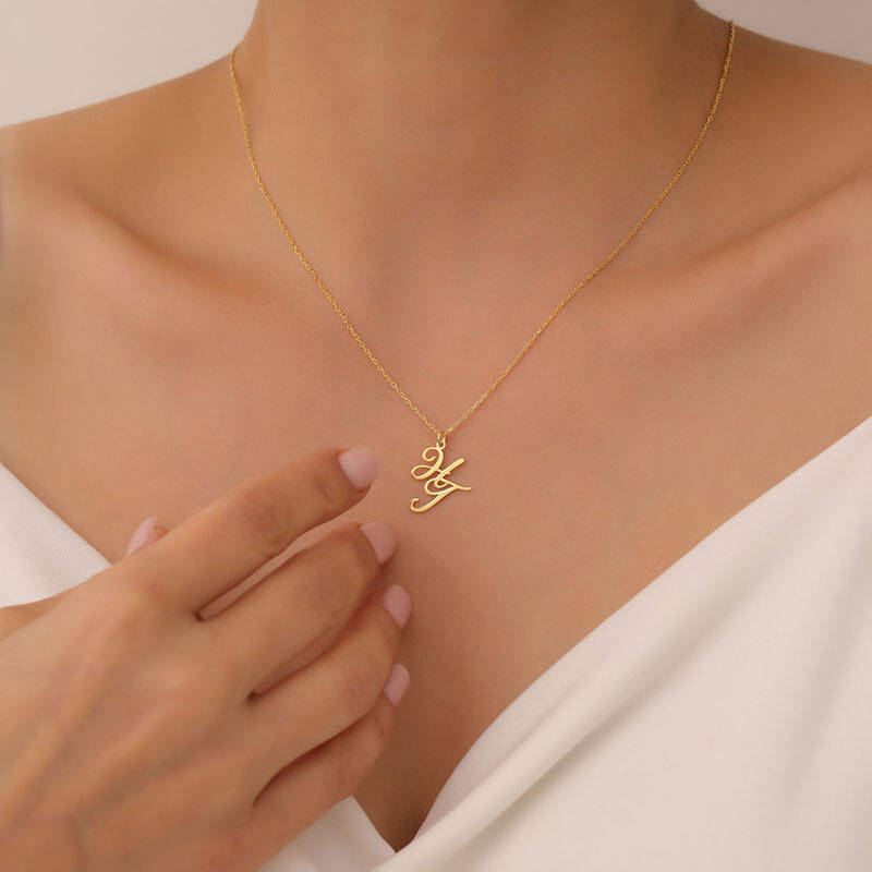 Vaoov 925 Ayar Gümüş El Yazısı İki Harfli Kolye - 2