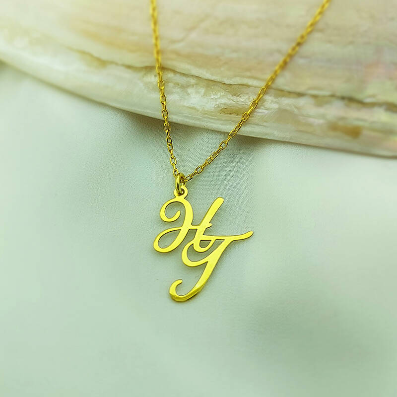 Vaoov 925 Ayar Gümüş El Yazısı İki Harfli Kolye - 4