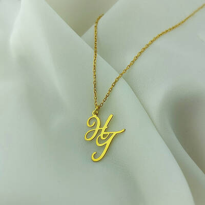 Vaoov 925 Ayar Gümüş El Yazısı İki Harfli Kolye - 6