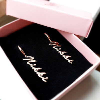 Vaoov 925 Ayar Gümüş El Yazısı İsim Dikey Küpe - 4