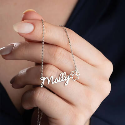 Vaoov 925 Ayar Gümüş El Yazısı İsim ve Pati Kolye