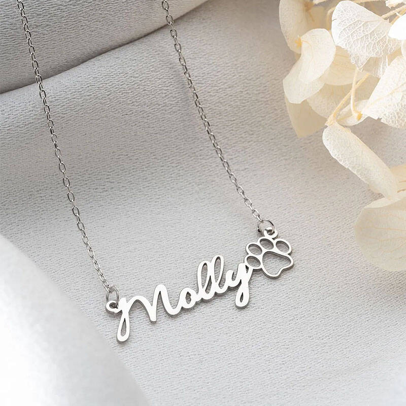 Vaoov 925 Ayar Gümüş El Yazısı İsim ve Pati Kolye - 2