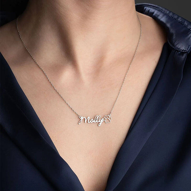 Vaoov 925 Ayar Gümüş El Yazısı İsim ve Pati Kolye - 3