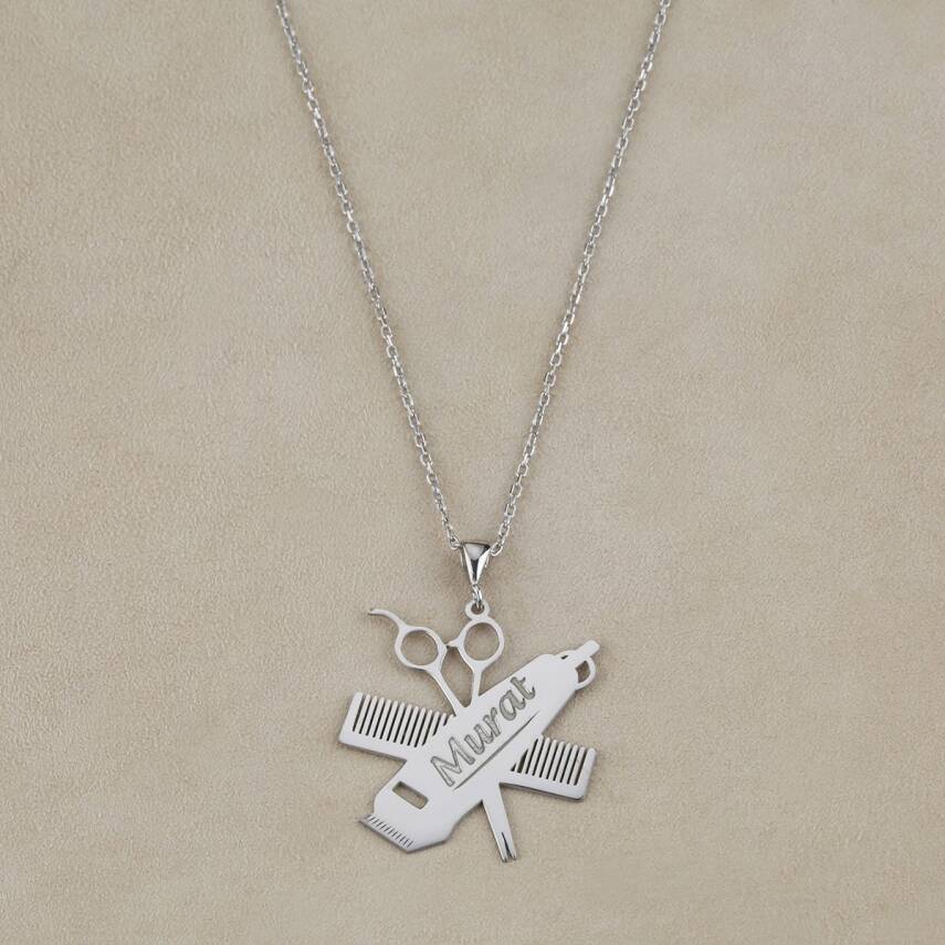 Vaoov 925 Ayar Gümüş Erkek Kuaför Kolyesi - 1