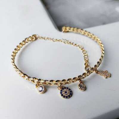 Vaoov 925 Ayar Gümüş Fatmanın Eli Nazar Taşlı Kelepçe Bilezik - 2