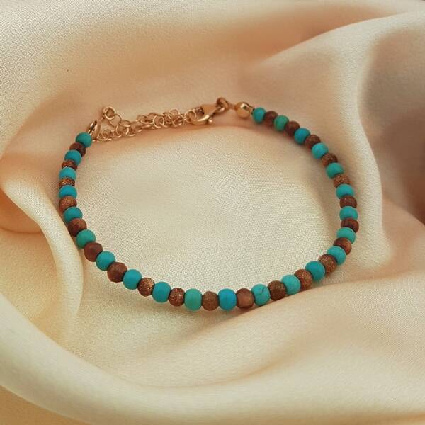 VAOOV 925 Ayar Gümüş Firuze ve Yıldız Tozu Taşlı Bileklik - 2