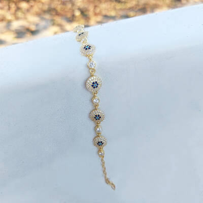 Vaoov 925 Ayar Gümüş Gold Çoklu Nazar Bileklik - 2